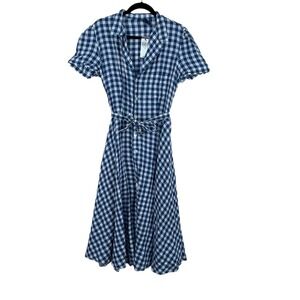 Polo Ralph Lauren Shirt Dress 14 Gingham Belted Short Sleeve Knee Length NEW